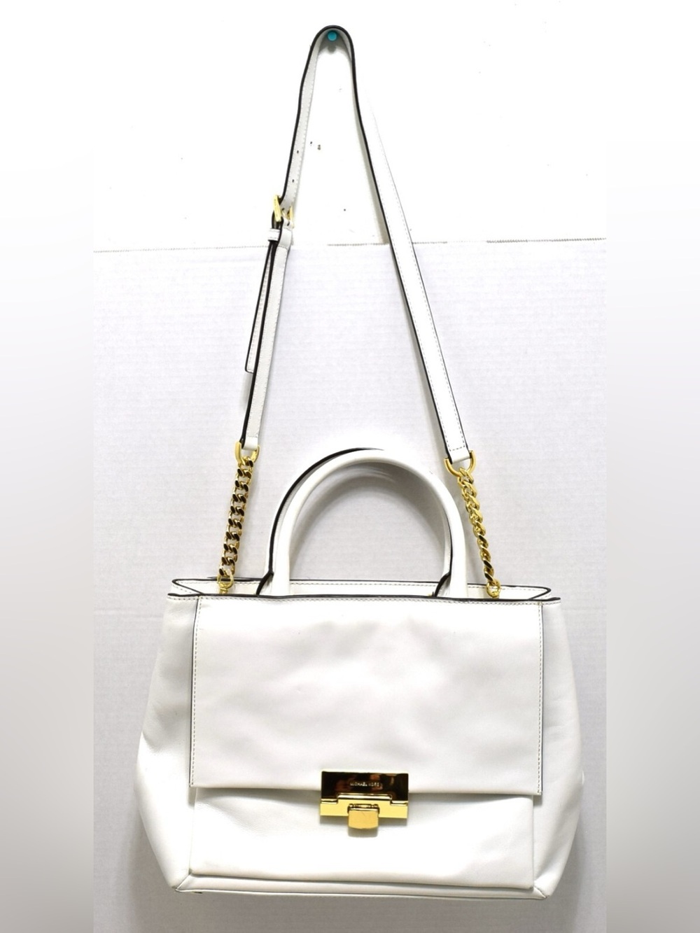 Michael Kors Karlie Medium Leather Satchel Bag - Optic White